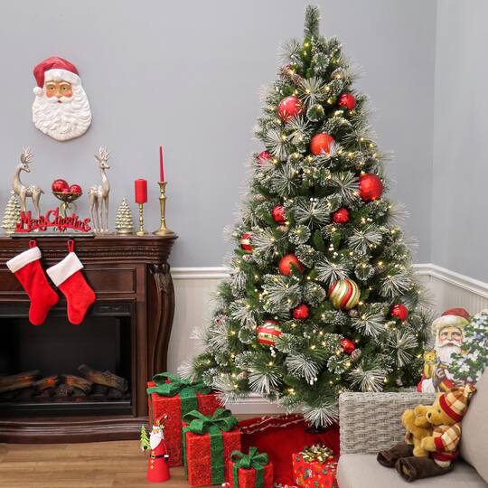 7.5ft. Pre-Lit Frosted Bryson Pine Artificial Christmas Tree, Warm White LED Lights